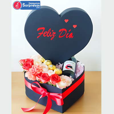 Corazón de rosas y chocolates