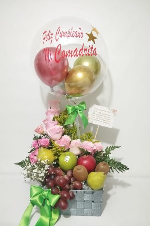 Canasta con Flores y Frutas Desayunossorpresas.com